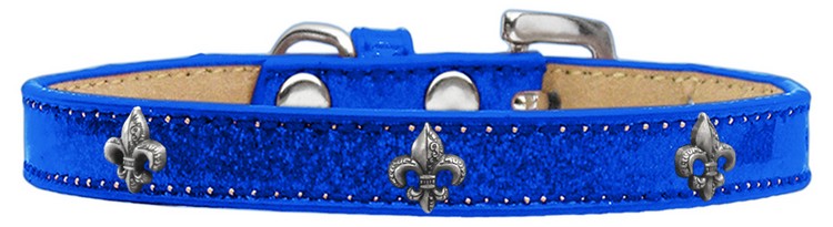 Silver Fleur De Lis Widget Dog Collar Blue Ice Cream Size 12